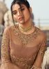Beige Embroidered Bell Sleeved Slit Style Pant Suit