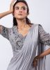 Grey Pre-Stitched Saree With Embroidered Blouse