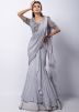 Grey Pre-Stitched Saree With Embroidered Blouse