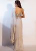 Grey Pre-Stitched Saree With Embroidered Blouse