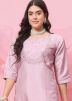 Lavender Readymade Art Silk Embroidered Pant Suit