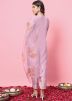 Lavender Readymade Art Silk Embroidered Pant Suit