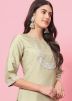 Sage Green Readymade Embroidered Pant Suit In Art Silk