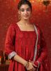 Readymade Maroon Printed Anarkali Suit In Cotton