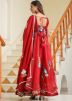 Red Floral Printed Anarkali Suit Set