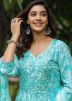 Turquoise Print Cotton Readymade Anarkali Suit