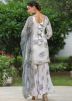 White Printed Readymade Gharara Suit In Georgette