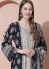 Black Floral Print Pant Suit In Cotton