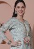Pastel Green Digital Printed Pant Suit In Satin