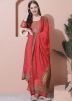 Red Digital Printed Pant Suit Set