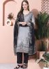 Grey Cotton Pant Suit In Digital Print