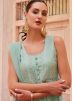 Readymade Pastel Turquoise Embroidered Slitted Pant Suit