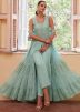 Readymade Pastel Turquoise Embroidered Slitted Pant Suit