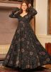 Black Readymade Digital Printed Rayon Anarkali Suit Set