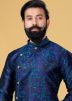Navy Blue Woven Readymade Asymmetric Kurta Dhoti Set
