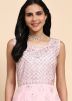 Pastel Pink Embroidered Readymade Anarkali Suit In Net