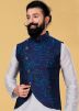 White Kurta Churidar With Asymmetric Woven Jacket