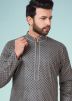 Grey Geometric Printed Readymade Kurta Churidar Set