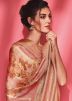 Peach Floral Printed Saree In Viscose 