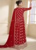 Red Georgette Anarkali Suit In Dori Embroidered