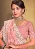 Peach Georgette Saree In Resham Embroidery