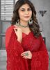 Red Net Resham Embroidered Saree