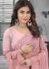 Pink Thread Embroidered Saree In Net