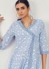 Readymade Embroidered Angrakha Style Cotton Suit In Pastel Blue