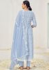 Readymade Embroidered Angrakha Style Cotton Suit In Pastel Blue