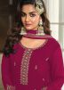 Hot Pink Georgette Gharara Suit In Thread Embroidery