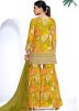 Green Readymade Chiffon Gharara Suit In Digital Print