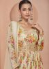 Cream Floral Print Anarkali Suit Set