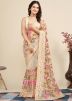 Cream Embroidered Saree In Net