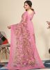 Pink Embroidered Saree In Net