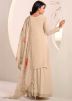 Cream Embroidered Gharara Suit In Georgette