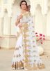 White Resham Embroidered Saree In Net