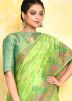 Green Woven Detailed Silk Saree & Blouse