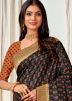 Black Tussar Silk Saree In Digital Print
