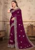Magenta Embroidered Saree In Georgette