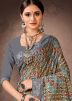 Grey Digital Printed Saree & Blouse