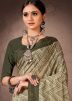Green Digital Printed Saree & Blouse