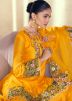 Readymade Yellow Embroidered Gharara Suit In Silk
