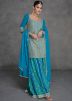 Blue Readymade Embroidered Sharara Suit In Georgette