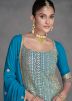 Blue Readymade Embroidered Sharara Suit In Georgette