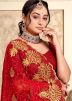 Red Embroidered Saree In Net