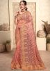 Peach Embroidered Saree In Net