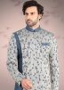 Grey Woven Overlapped Asymmetric Sherwani Dhoti Set