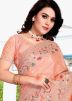 Peach Embroidered Saree In Crape