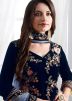 Blue Embroidered Velvet Pant Suit Set
