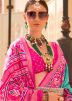 Turquoise Printed Work Viscose Saree